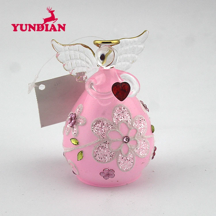 Wholesale Hot Sale Hand Painted Holiday Gifts Christmas Tree Decorative Hanging Ornament Small Glass Angel Figurines