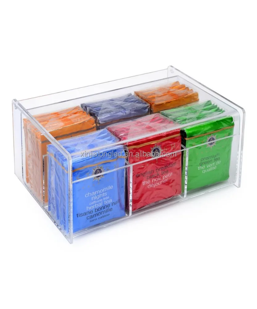 Plexiglass Tea Bag Box with 6 Divider 6 Compact Tea Bag Organizer Acrylic Tea Bag Holder