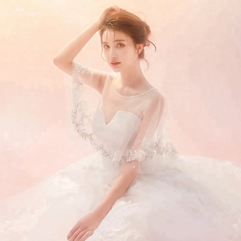 
LZP279 Real Pictures Yiaibridal Front Short Long Back Wedding Shawl Champagne Lace Ivory Tulle Bridal Bolero Woman 