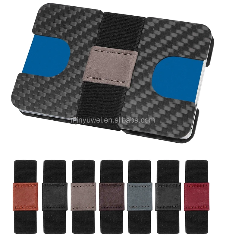 Durable fashion two carbon fiber plates wallet front pocket super thin carbon fiber sheet card holder connect by elastic band