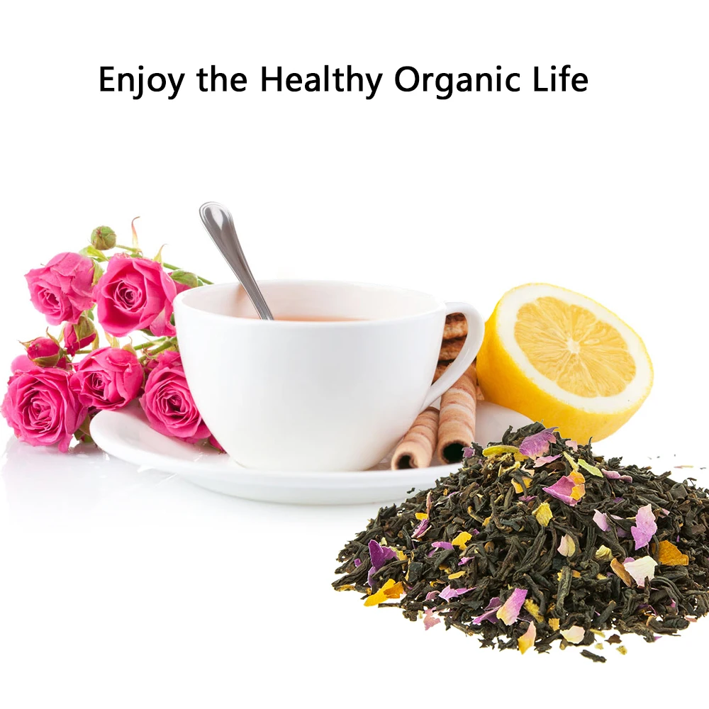Organic Custom Qicha Loose Tea Blend Dried French Rose Bud Petals Flower Black Loose Tea Flavored Blended Sencha Tea