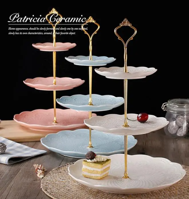 3-tier Pink Ceramic Cake Stand/Tea Party Pastry Serving Platter/ Food