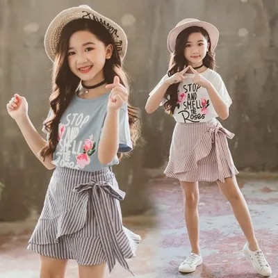 Hao Baby Children Wear Children Suits Summer Flower Skirt Suit Two-Piece Suit The New Stripe Of The Girls