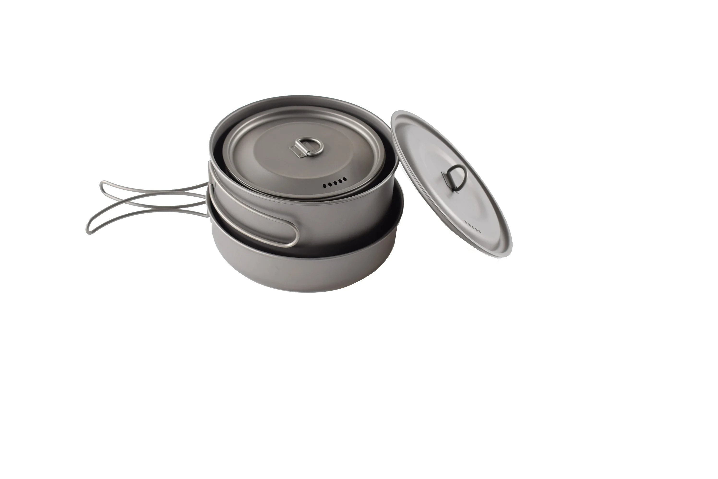 
Titanium camping cookset: 2 pots&1 pan 0.4mm/0.5mm thickncess; 