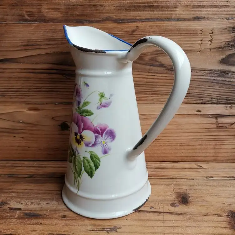 American style houseware enamel ceramic wholesale pitcher customized logo water jug with handle