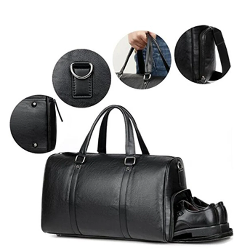 
Pu leather duffel duffle bags travel holdall sport luggage weekender bag with shoes compartment 