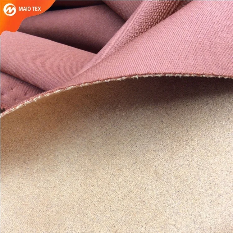 
wholesale 4 way stretch polyester spandex scuba suede fabric with jersey bonding 