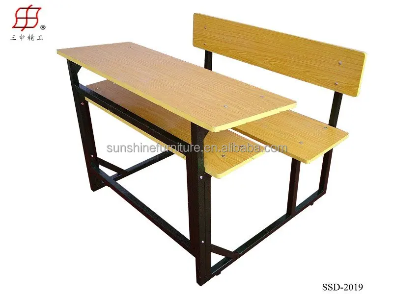 
2015 newly stable wood double school table bench, school desk, with bench school shelf desk and chair for students 