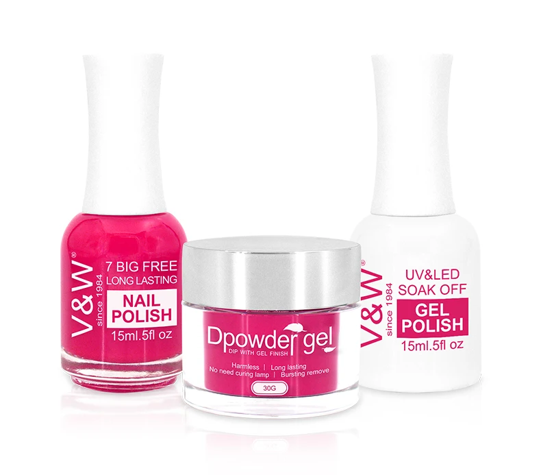 
V&W Brand/OEM Fast Dry Dipping Powder 3 In1 System Dipping +Gel+Polish starter kits 