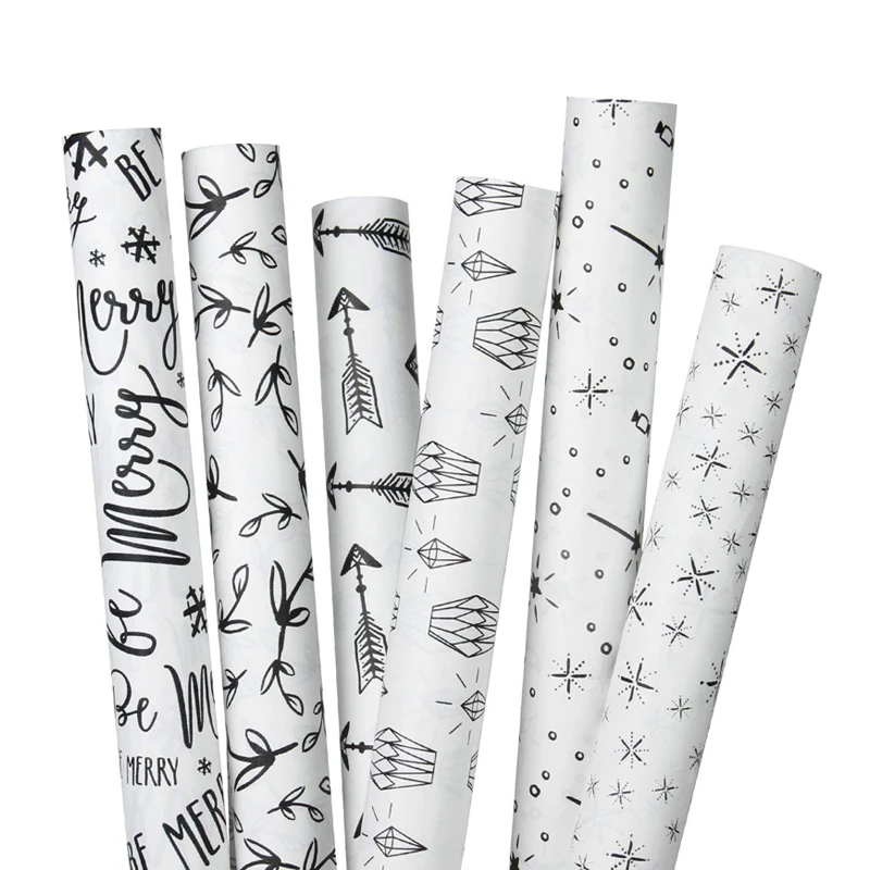 
Высококачественная Черная печатная белая крафт-упаковка, рулоны подарочной бумаги 