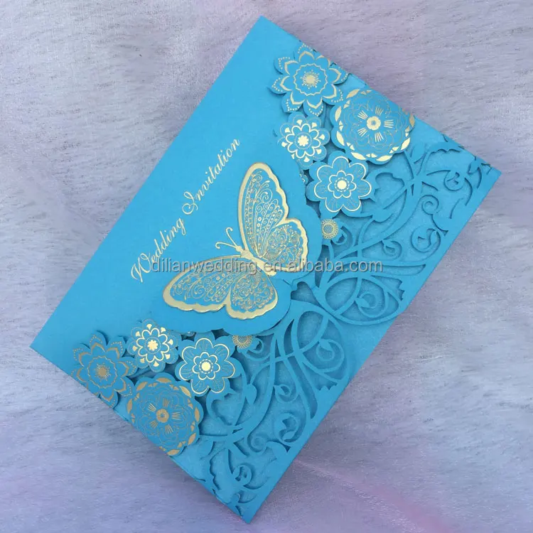 Mint color hot stamping and laser cutting cards wedding