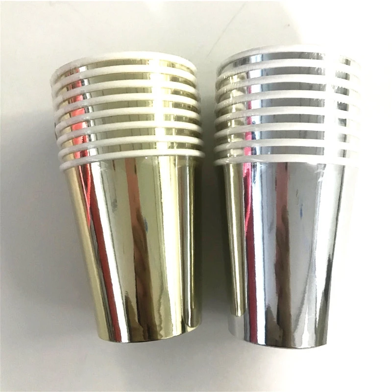 
9 oz Disposable Foil Gold Silver Party Paper Cups for Coffee Tea 
