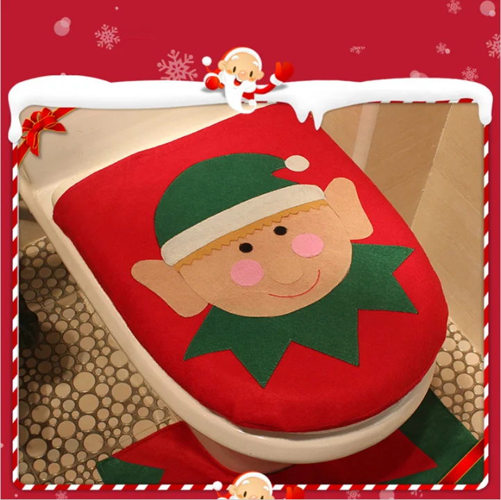 Santa Claus Toilet Seat Cover and Rug Bathroom Set Contour Rug Christmas Decorations for Home Papai Noel Navidad Decoracion