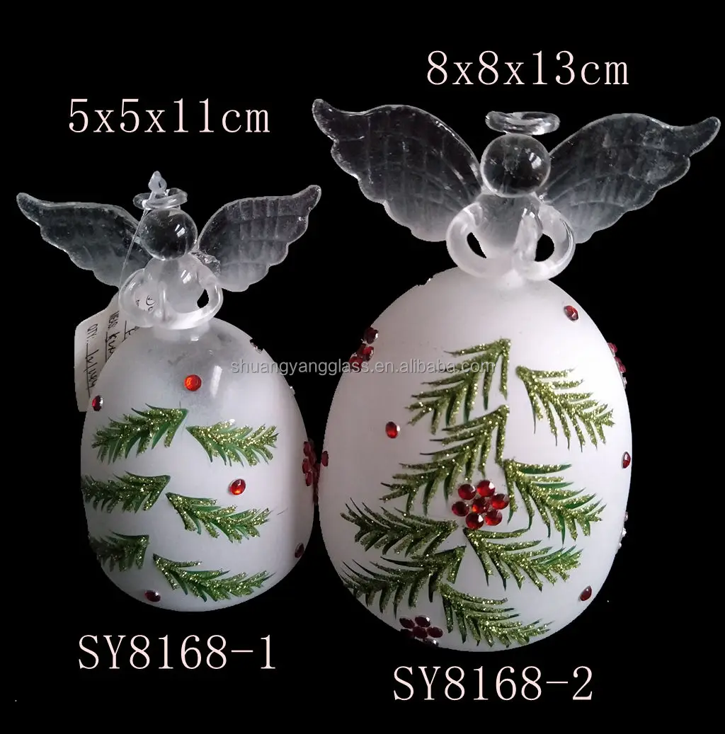 Newly designed elegant Christmas decoration 8x8x13cm/5x5x11cm white luminous hand-painted green sticky ruby LED glass Angel