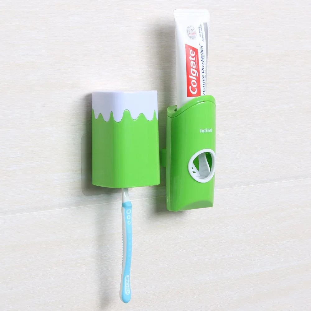 custom cute plastic removable chrome toothbrush stand toothbrush holder with toothpaste dispenser