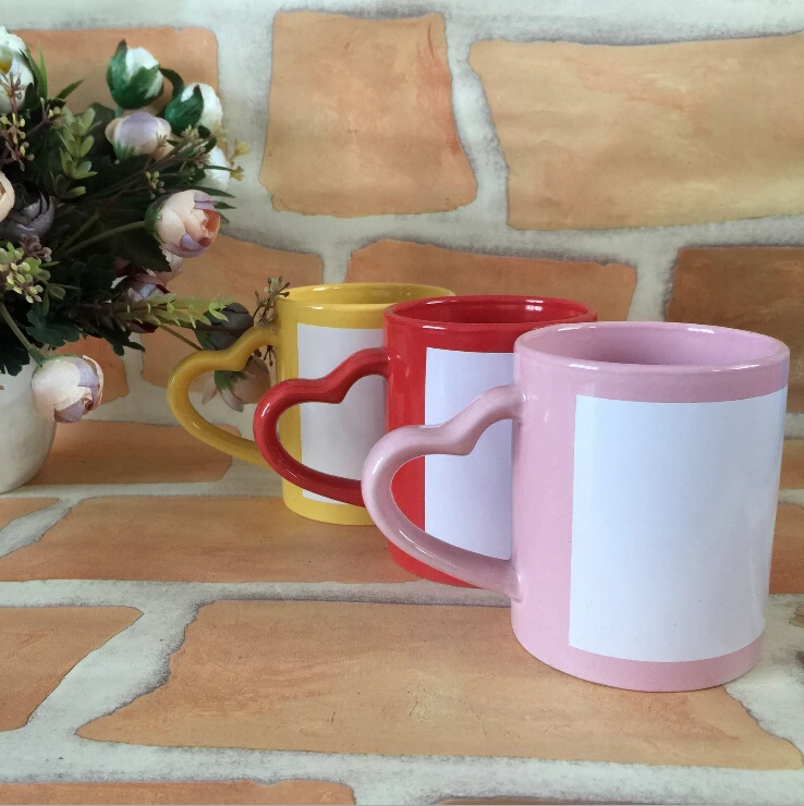 Most Popular Colorful Ceramic Mug With Heart Shape Handle