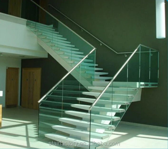 Modern steel -glass stairs Used Laminated Tempered Glass treads stairs Aluminum handrail glass balustrade staircase TS-320