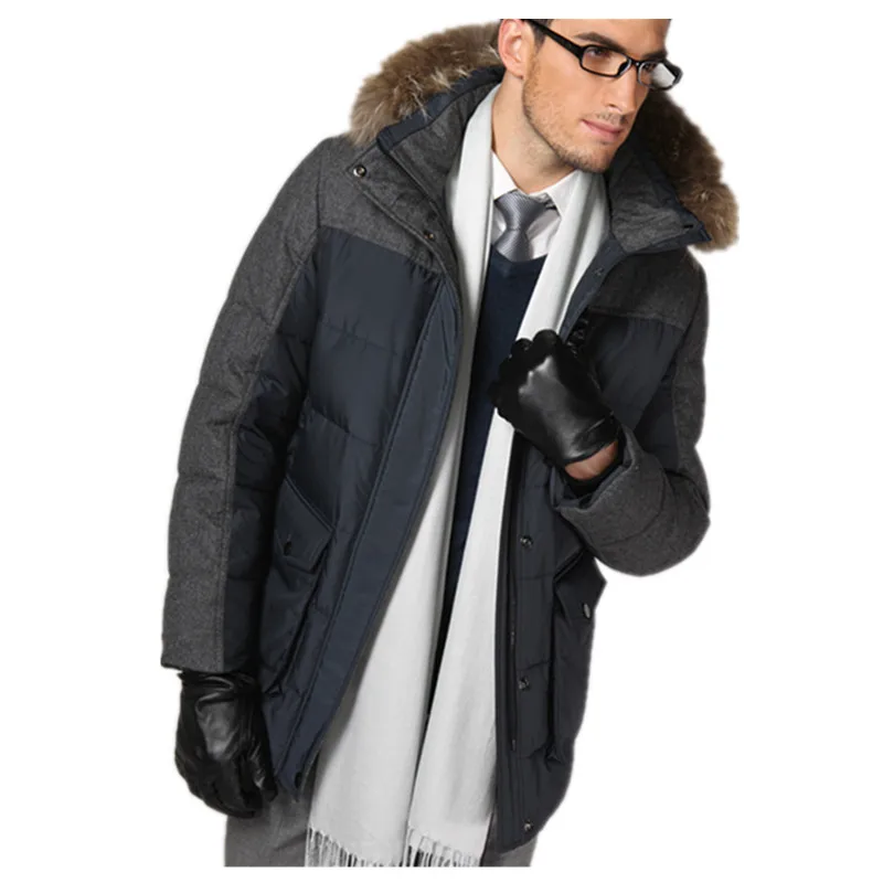 
Mens Custom Wool Winter Hooded Fur Collared Down Coat Wholesale 