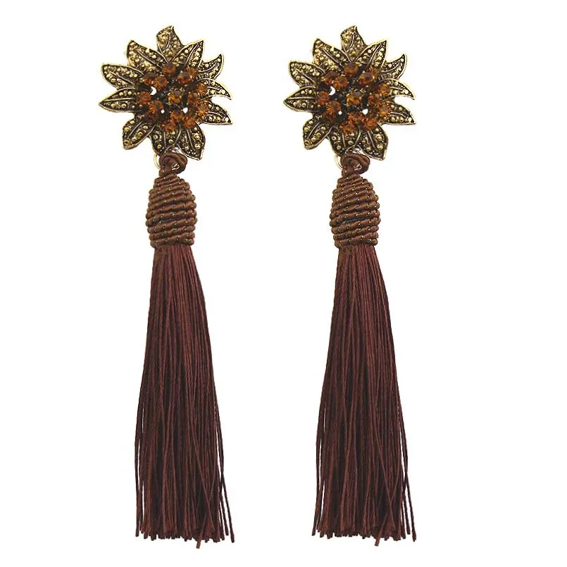 Fashion Colorful Gold Long Bohemian Tassel Earrings For Women