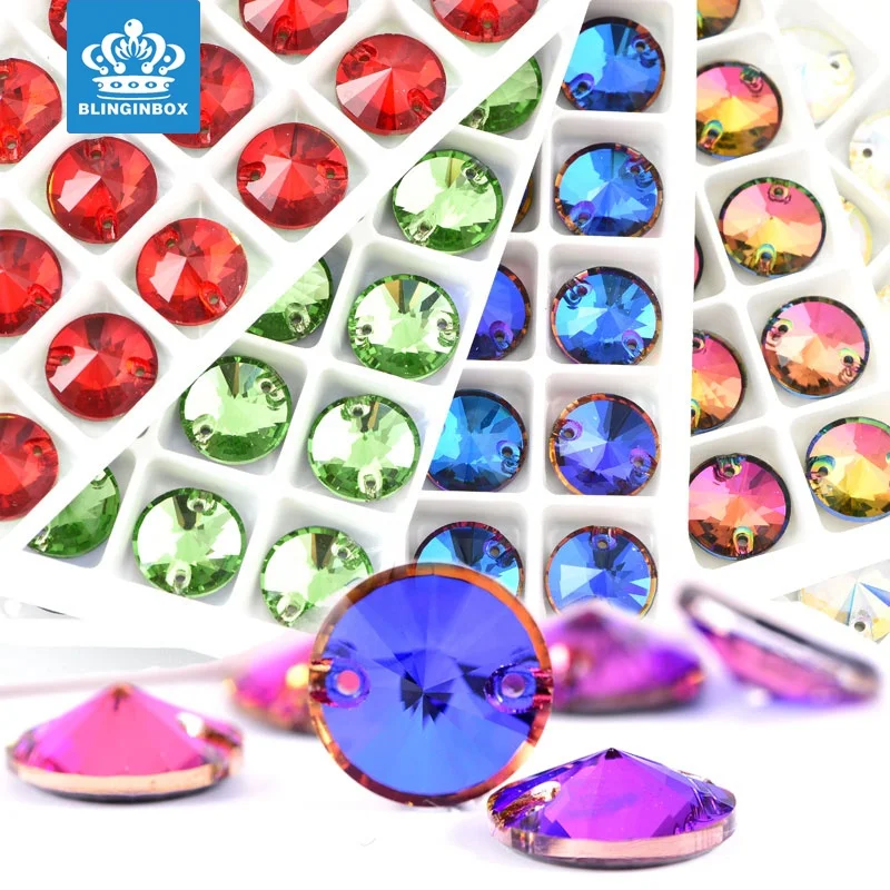 Best Quality Round Rivoli Sew On Rhinestones Flatback Glass Crystal Sewing Rhinestones