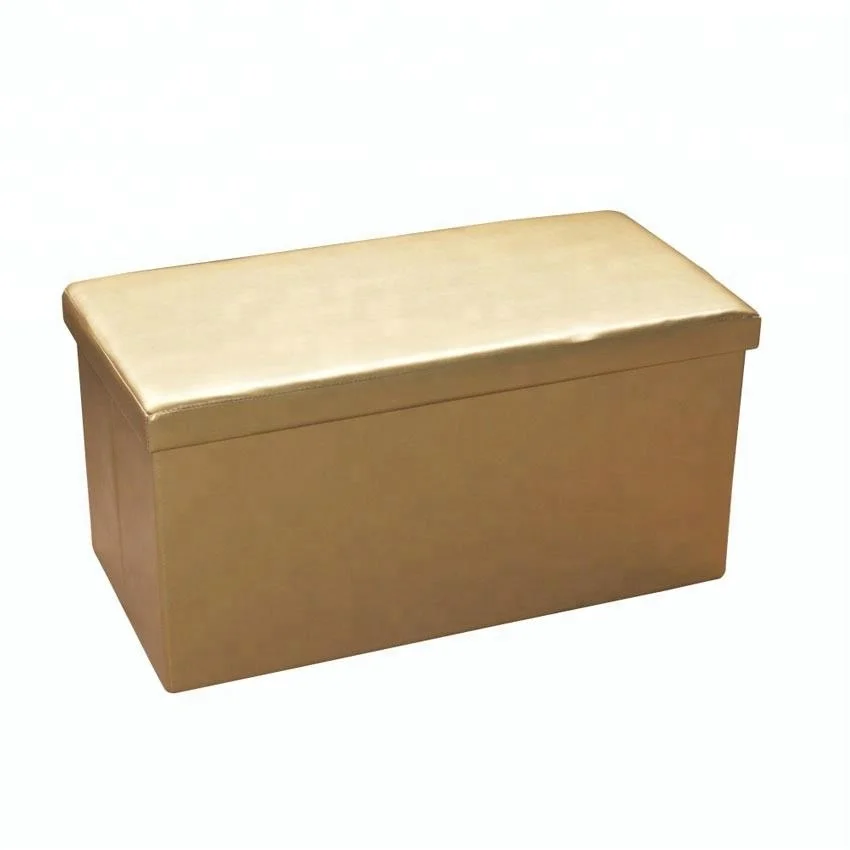 Gold Color PU Leather Collapsible Storage Ottoman Pouffe