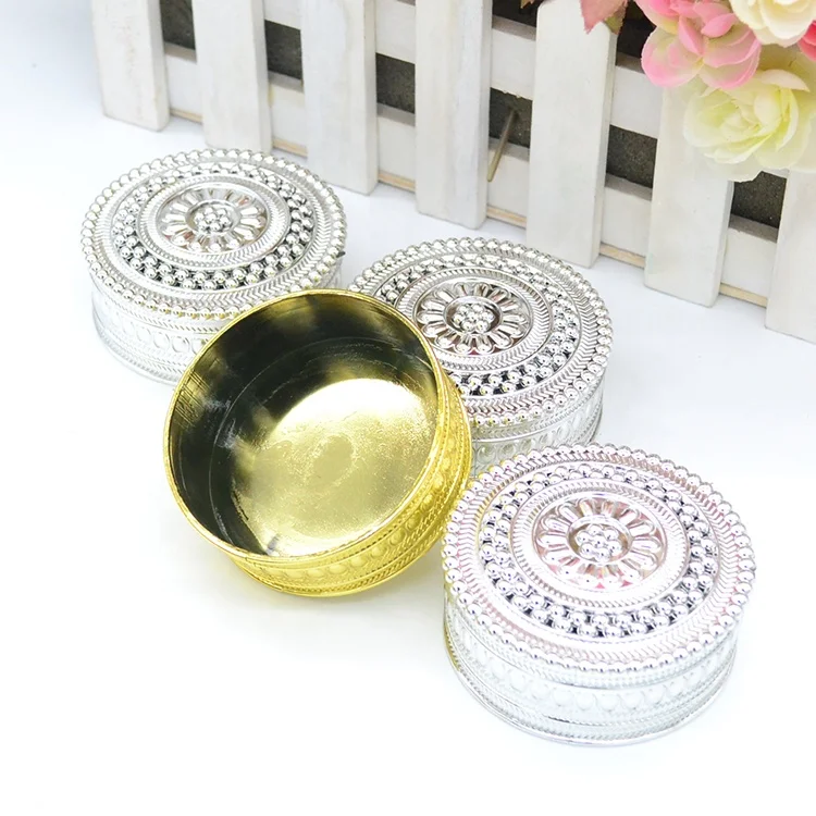 Plating gold silver wedding party round plastic gift box
