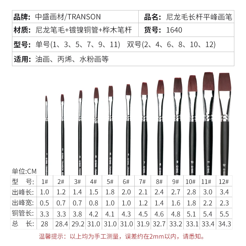 Transon TR1640 artist painting brush.Red nylon hair paintbrushes for oil /acrylic /gouache /water color paint