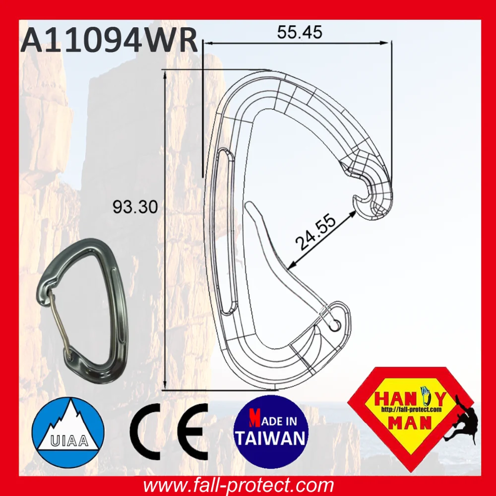 CE Rock Climbing Hook Anodized OEM ODM Outdoor Sports 25KN Wire Gate D Type Aluminum Carabiner