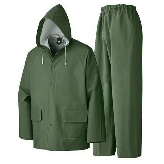 Black Color Hooded Rain Wear Outdoor Rain Suit Motorcycle Raincoat Polyester PVC Rainwear