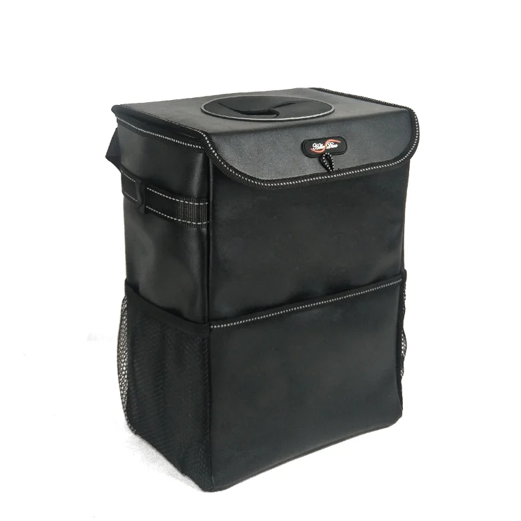 OEM Leakproof PU Leather Auto Garbage Container Cans Car Console Trash Bin with Reflective Stripe