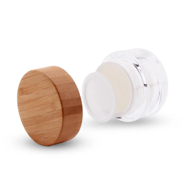 
acrylic plastic jars with bamboo lids,50g bamboo cosmetic jar,bamboo cosmetic packaging face cream jar 