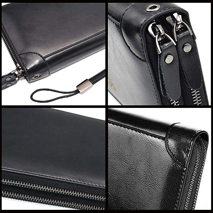 Mens Clutch Bag Handbag Leather Zipper Long Wallet Business Hand Clutch Phone Holder