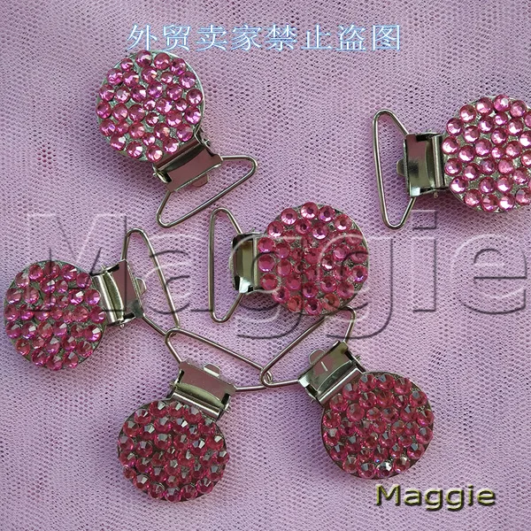 Free Shipping 6Pcs Bling pink rhinestone crystal pacifier Duckbill clips Dummy clip holder Teethers clip baby