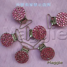 Free Shipping 6Pcs Bling pink rhinestone crystal pacifier Duckbill clips Dummy clip holder Teethers clip baby