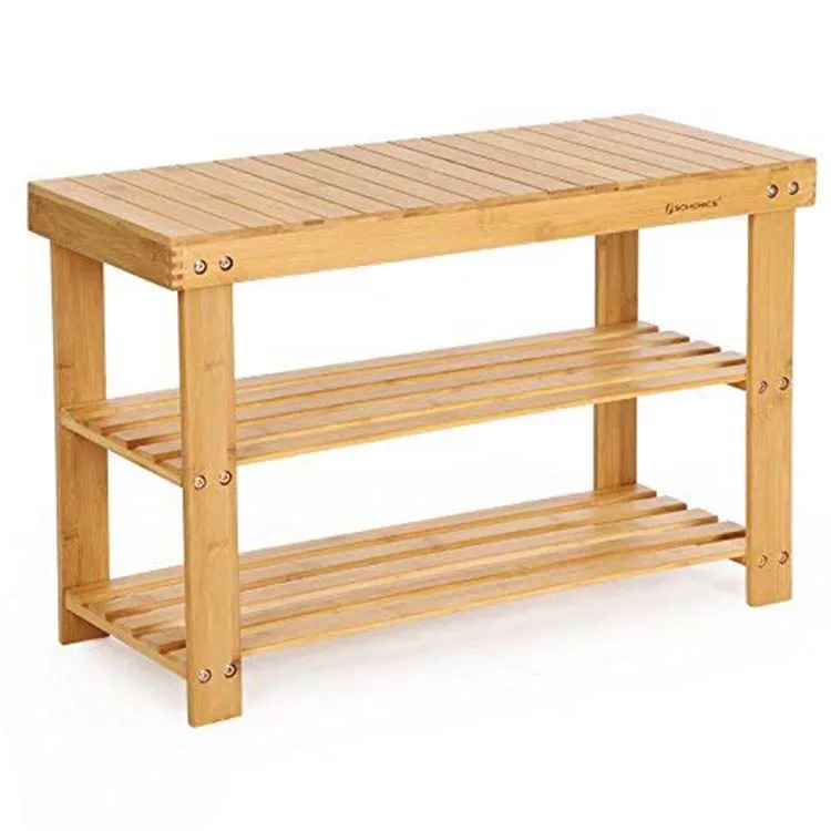 Sturdy Shoe Rack Bench,3-Tier Bamboo Shoe Organizer,Storage Shelf Holds Up to 264 Lbs,ideal for Entryway Bathroom Living