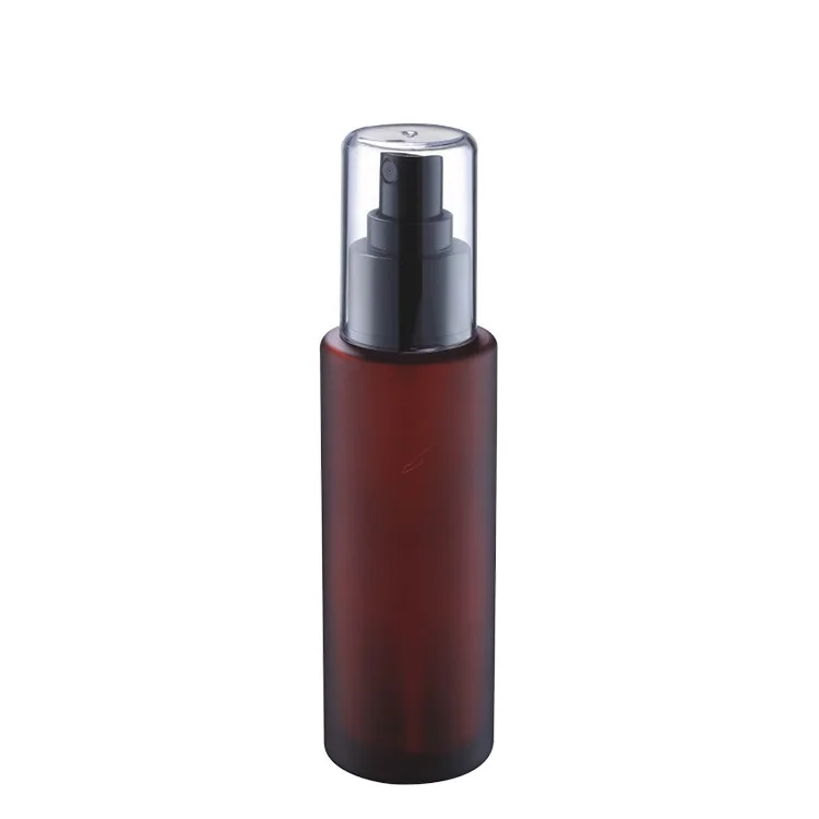skin care cosmetic packaging 100ml rose red round flat shoulder glass bottle with sprayer cap