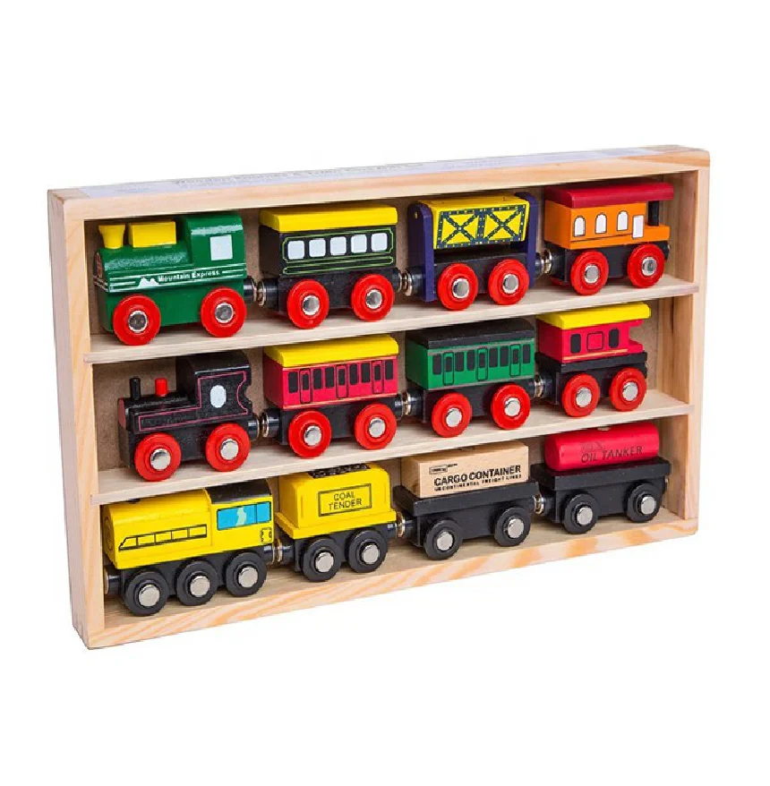 Магнитный деревянный поезд, игровой набор в коробке, Обучающие дошкольные игрушки для ролевых игр, игрушки для детей, для мальчиков, доступен индивидуальный дизайн