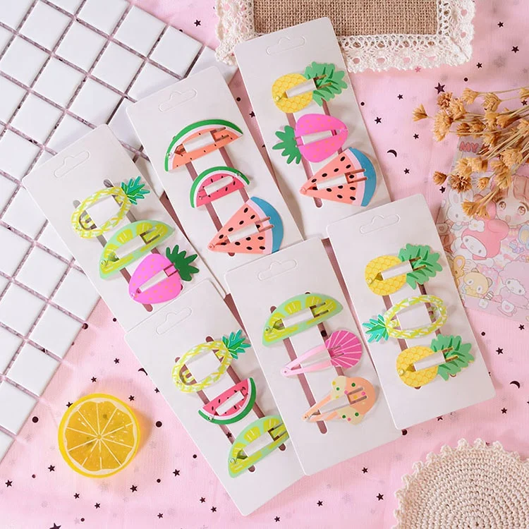 Детская краска для волос аксессуары для фруктов с нарисованной девочкой, заколка для волос 3 шт./пакет