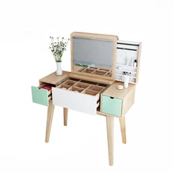 Nordic Style Modern Bedroom Cosmetic Partition Storage Design Flip Mirror Wood Dresser Furniture