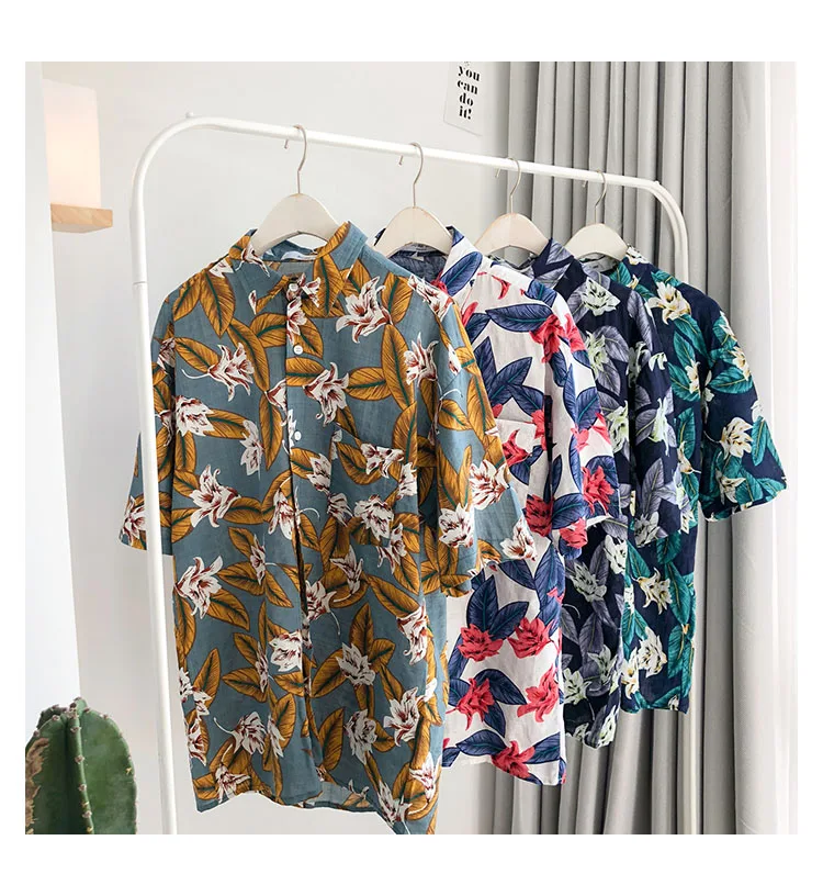 Summer Traditional Hawaiian designs mens shirt loose fit designer hawaiian shirt hibiscus patterns