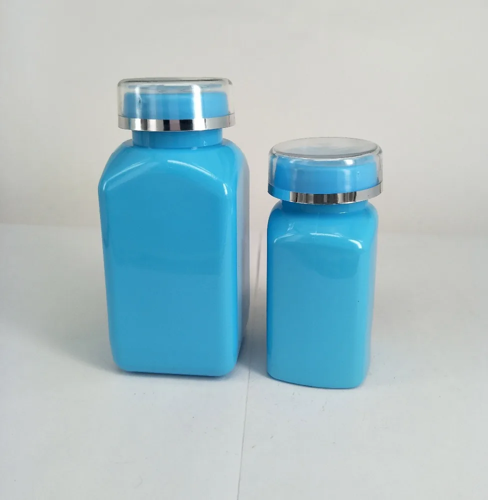 Unique Square Shiny Blue PET Plastic Capsule Bottles 200cc