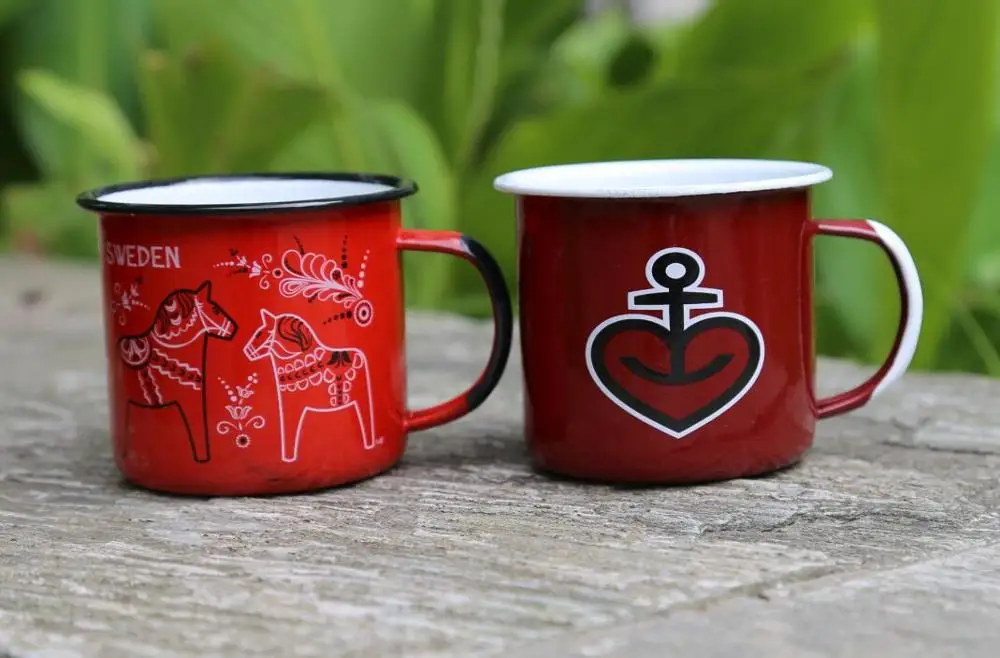 12oz panton color 188c enamel mug with white painted handle