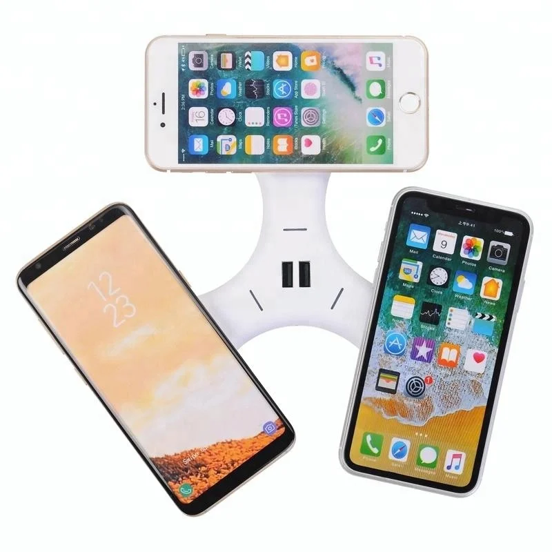 
2018 Fantasy Laser Logo 5V 2A Triangle Flying Saucer 3 in 1 5W Qi Wireless Charger Fast For iPhone X For Samsung 