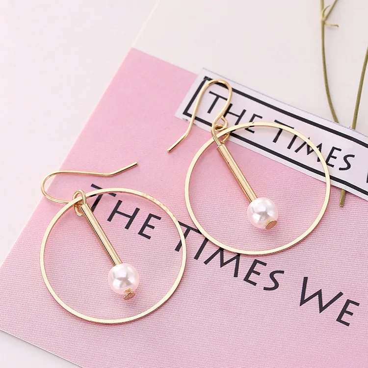 
Europe America Earrings Geometric Hollowing Mini Gold Silver Round Pearls For Women 