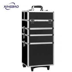 4in1 Interchangeable Professional Trolley Studio Aluminum cosmetic rolling case for makeup artist with wheel