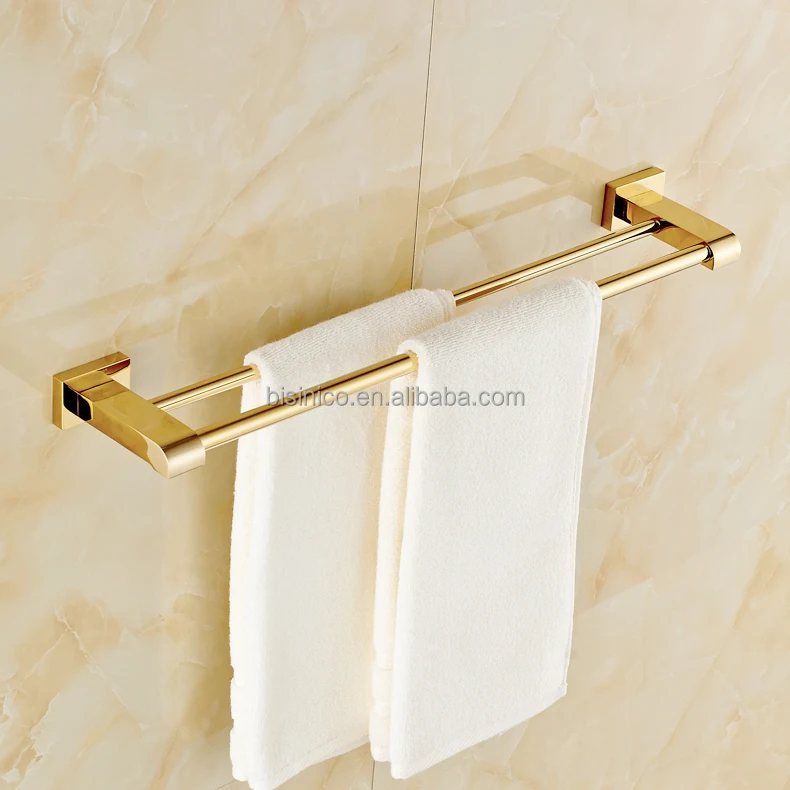 European Luxury Copper Towel Bar, Dual Gold Plated Brass Towel Bar, Bathroom Metal Accessories