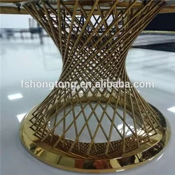 royal luxury wedding gold stainless steel base  round marble top hotel table and chair modern designs