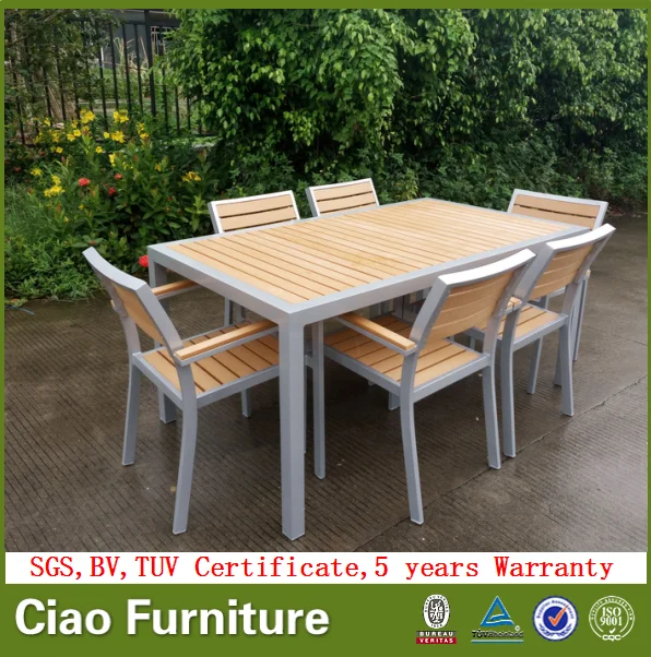 Garden plastic wooden furniture modern dining table chairs set