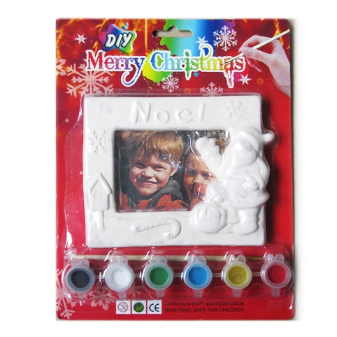 Novelty kids DIY painting ceramic photo frame with 6 acrylic paint 1 brush