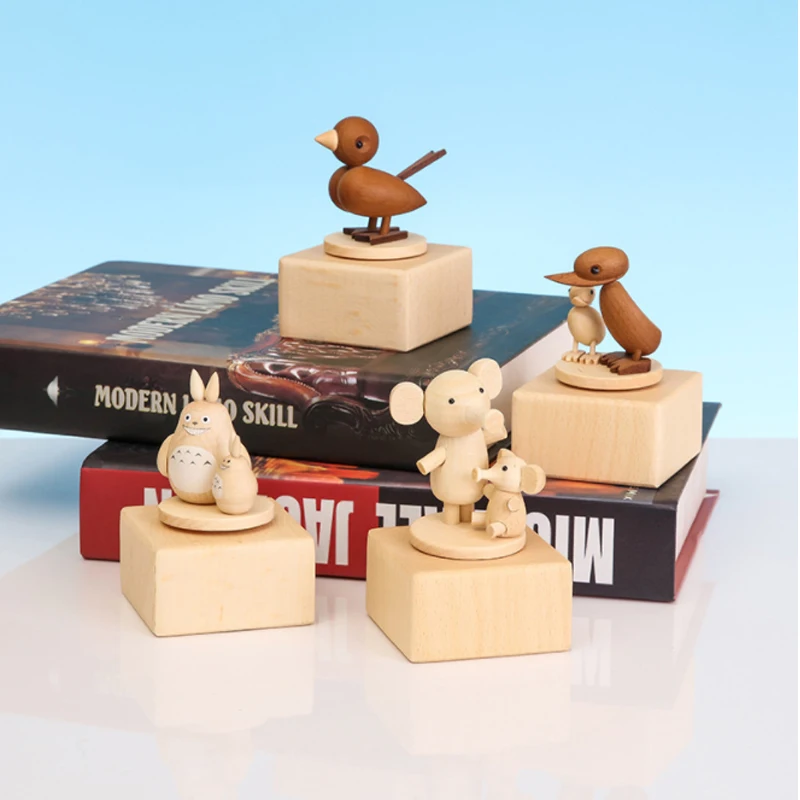 Wholesale crafts custom logo mini cartoon Rotating wooden music box